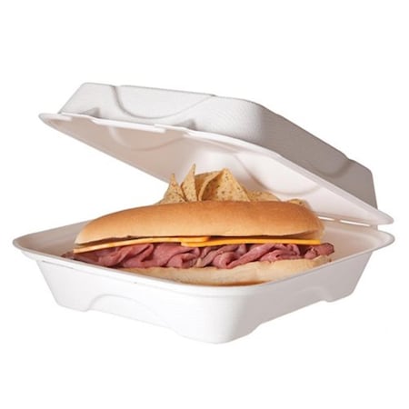 Eco-Products Eco Products ECOEPHC81 Food Container with Hinged Lid - 8 x 8 x 3 in. - 200 Per Case EP-HC81